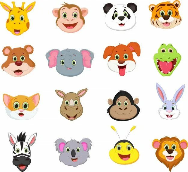 Картинки головы животных для детей Ilustração da coleção de desenhos animados de cara de animal fofo Vetor Premium 