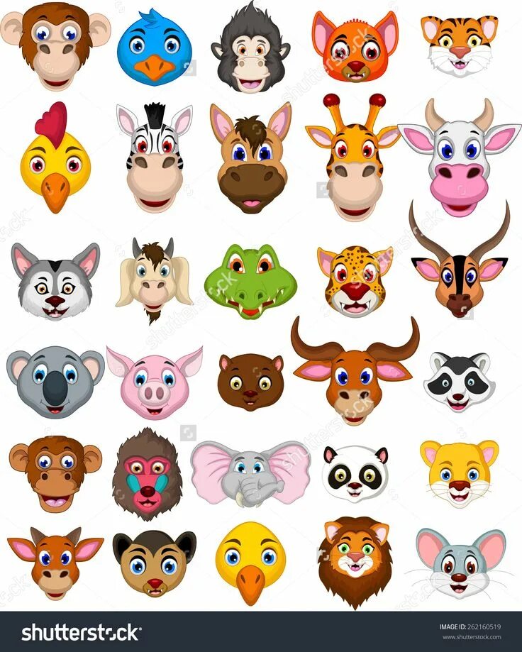 Картинки головы животных для детей Big Animal Head Cartoon Collection Stock Vector (Royalty Free) 262160519 Shutter