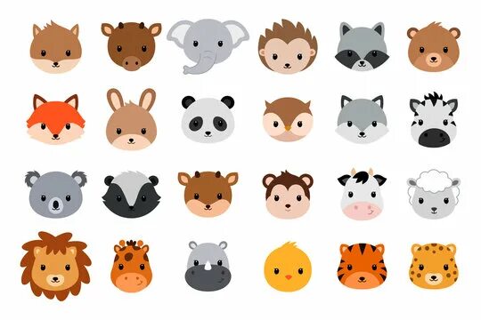 Картинки головы животных для детей Baby Animal Faces Vector Зображення - огляд 272,243 Стокові фото, векторні зобра