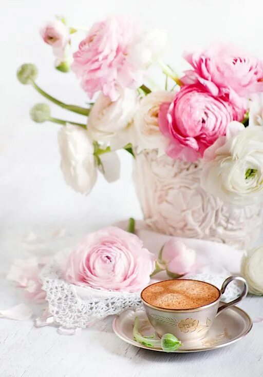 Картинки хорошего дня девушке нежные Tea and pink flowers Good morning, Good morning wishes, Good morning greetings