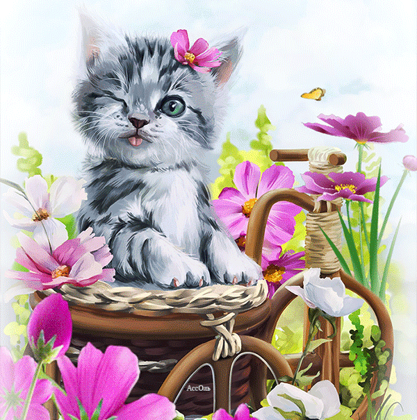 Картинки хорошего дня котики прикольные dreamies.de (959ps6kjicg.gif) Baby katzen, Katzen malereien, Katzen kunst