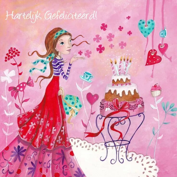 Картинки художников с днем рождения женщине Jarig Meisje Taart Roze Illustratie Happy birthday daughter, Happy birthday wish