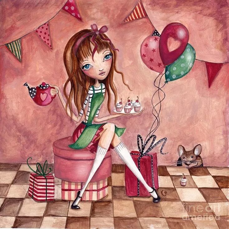 Картинки художников с днем рождения женщине Cartita Design Painting - Birthday Girl by Caroline Bonne-Muller Cute drawings, 