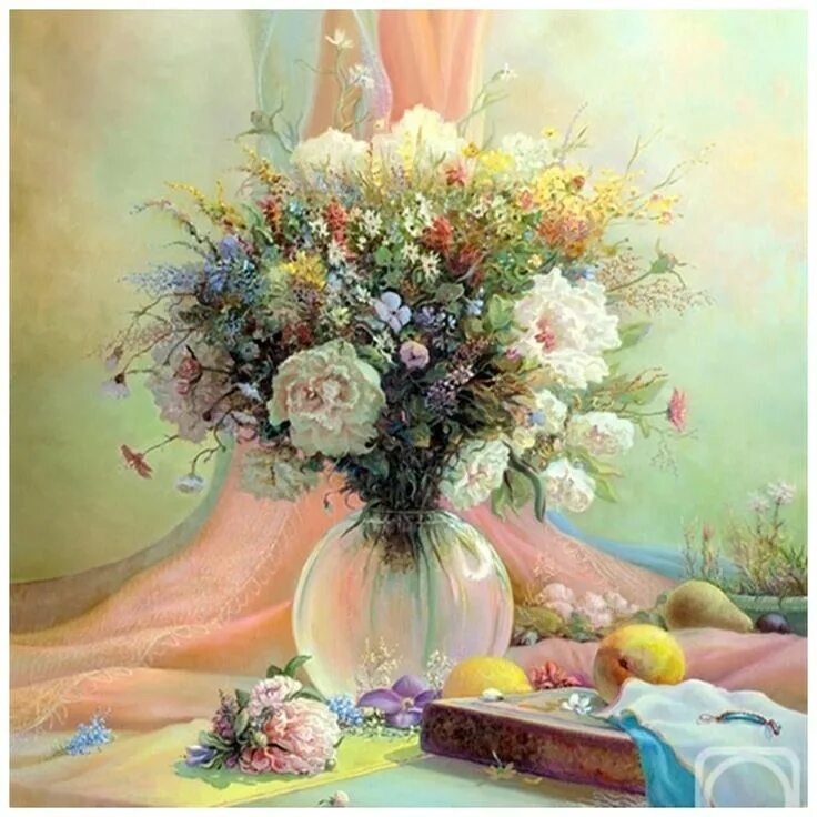 Картинки художников с днем рождения женщине Warm Floral - Full Round Diamond - 30x30CM Floral art paintings, Painting, Flowe