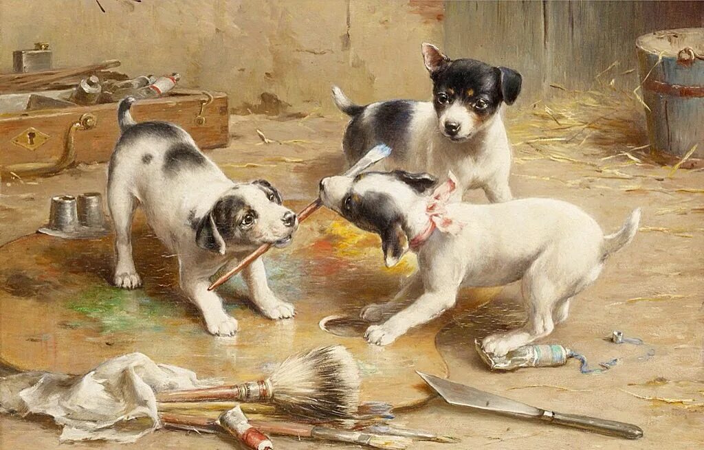 Картинки художников животные DER MALERSTREIT, BY CARL REICHERT Dog paintings, Dog art, Animal painter