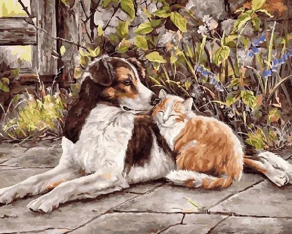 Картинки художников животные Живопись по номерам Paintboy Пёс и кот 40x50 - характеристики на Мегамаркет