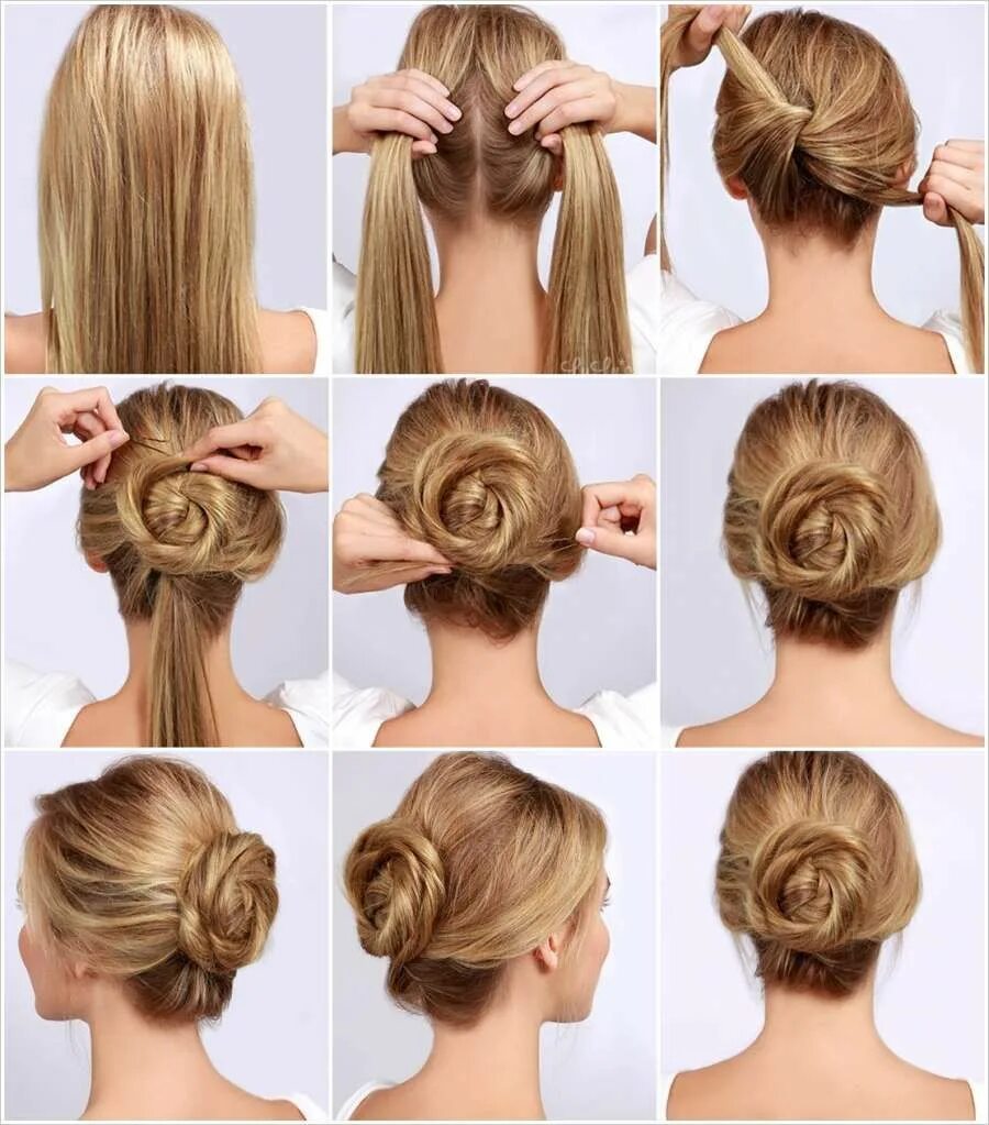 Картинки как сделать прически Pin on Прически Diy hairstyles, Medium hair styles, Rose hair