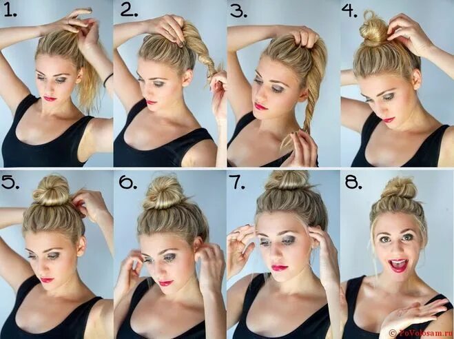 Картинки как сделать прически Как сделать пучок на голове? Curly hair styles, Diy hairstyles, Hair rollers