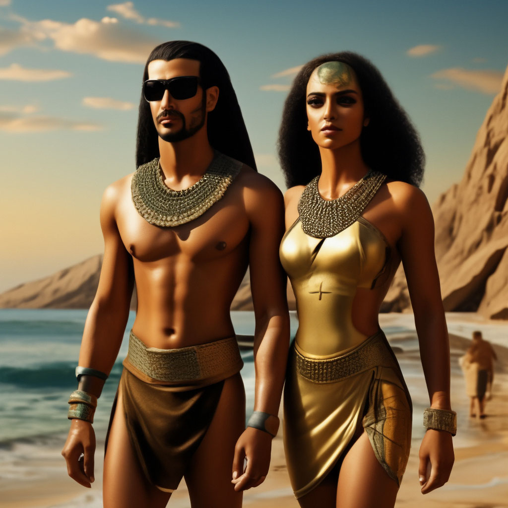 Картинки как выглядели древние египтяне "Ancient Egyptians in a modern beach ." - image created in Shedevrum