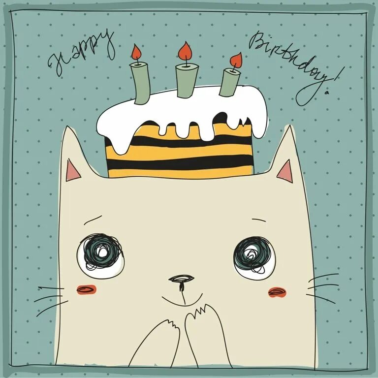 Картинки котиков с днем рождения Cat and Cake Birthday eCard Drawing for Charity Send a Charity Card : Birthday, 