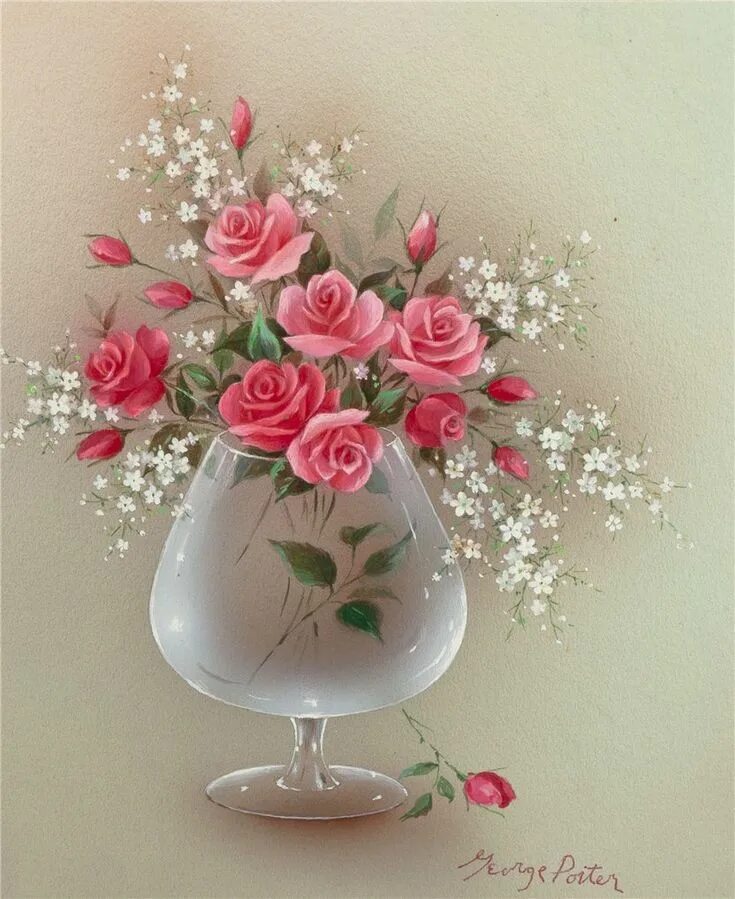 Картинки красивые необычные оригинальные с пожеланиями GEORGE EDWARD PORTER Flower painting, Rose painting, Flower art