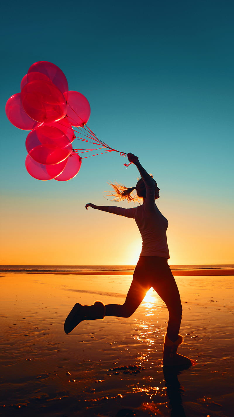 Картинки красивые позитивные красивая жизнь Girl, balloons, beach, sea, summer, HD phone wallpaper Full hd wallpaper android