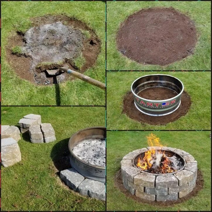 Костровая зона на даче своими руками DIY Pflasterstein Feuerstelle. $ 39 Metallfeuerring von Tractor Supply und 36 Fl