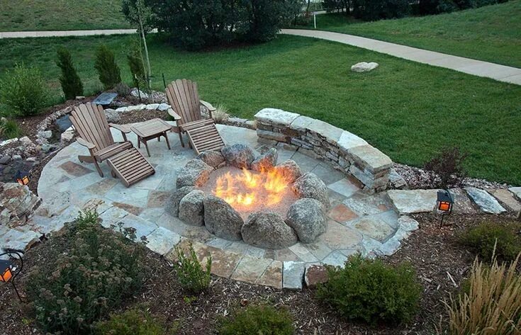 Костровая зона на даче своими руками 39 Best Flagstone Patio Designs (Pictures) Patio, Planten, Tuin