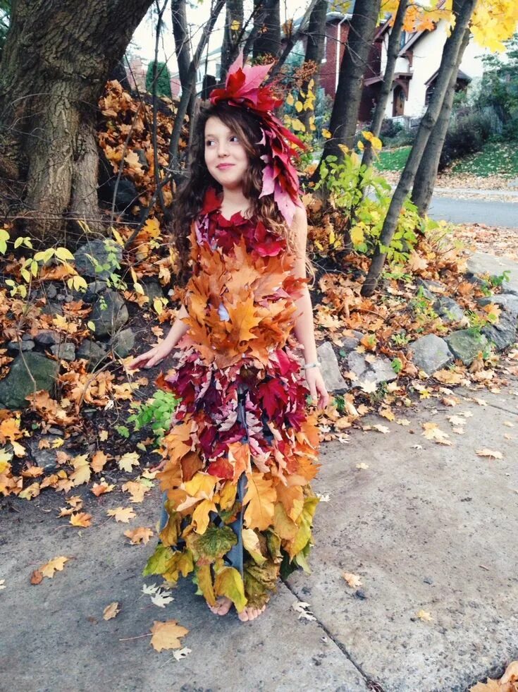 Костюм девочка осень своими руками фото Make Your Own Mother Nature Leaf Dress: A Compostable Zero Waste Costume - Hippi