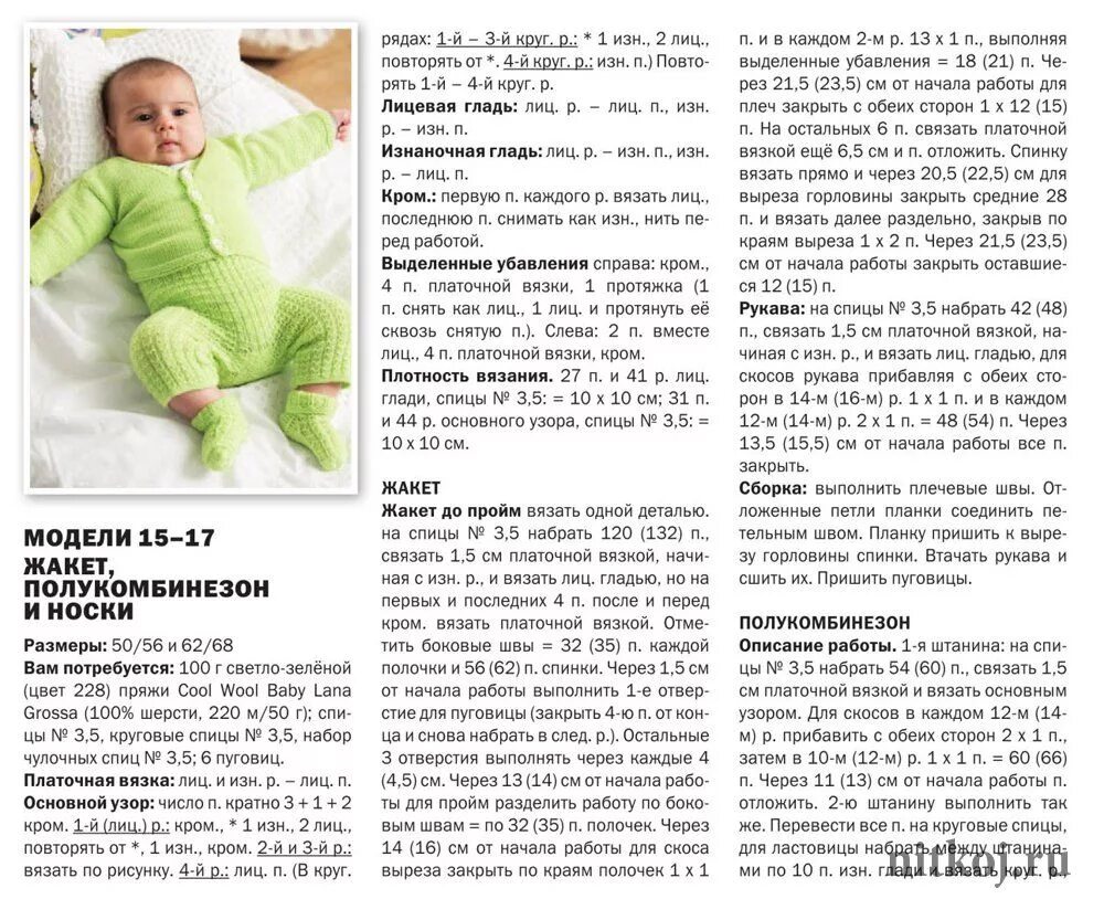 Костюм спицами для новорожденных со схемами Комплект спицами малышу