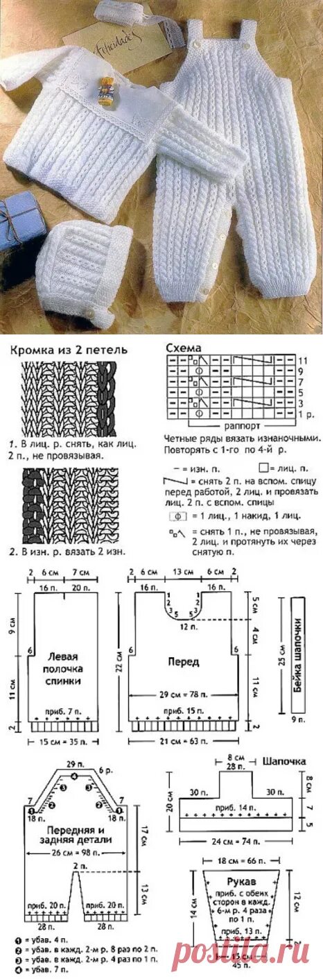 Костюм спицами для новорожденных со схемами Вяжем штанишки и кофточку для новорожденного спицами. Костюм малышу ж детям Пост