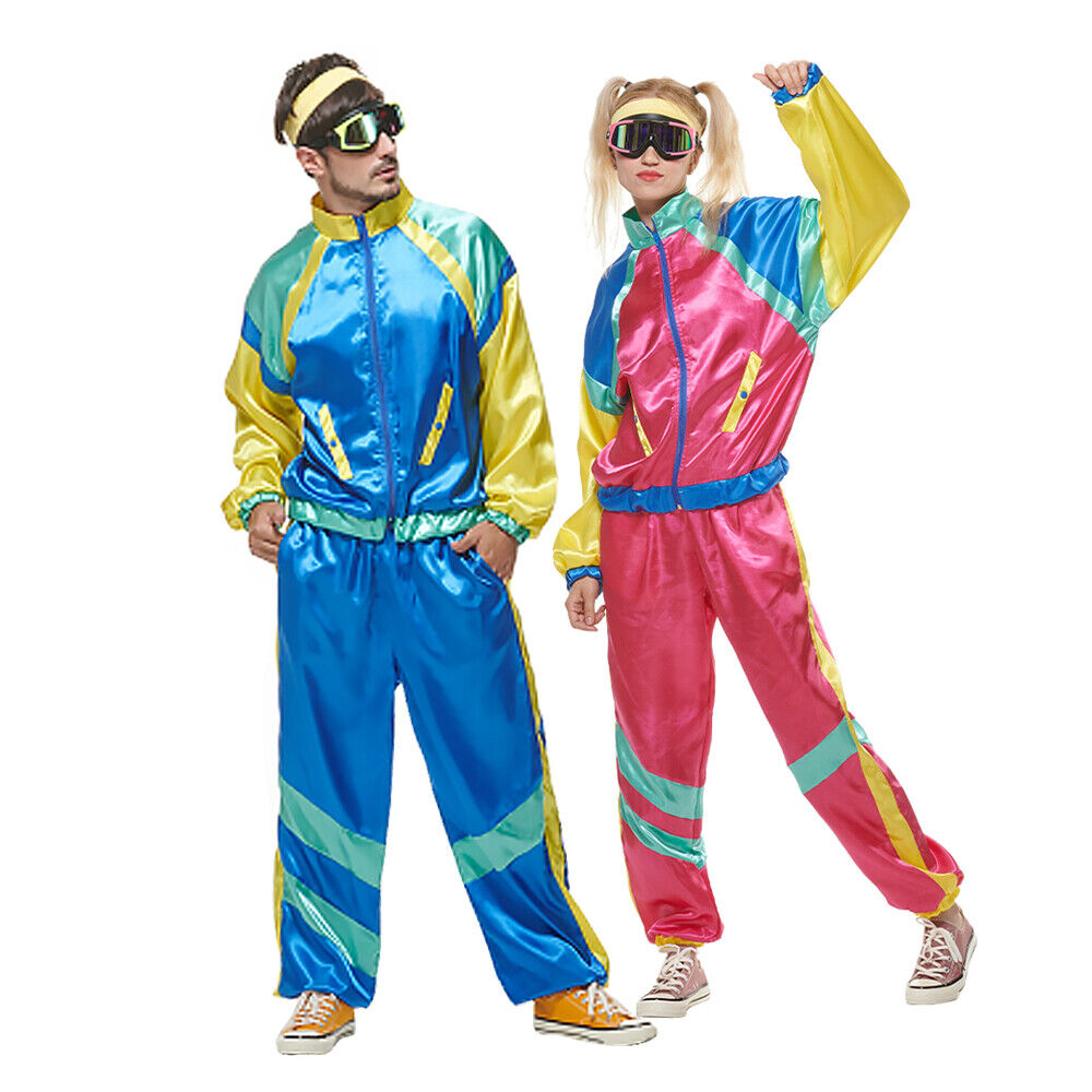 Костюм в стиле 80 мужской Men Women 80s Costume Retro Jacket Shell Suit Party Tracksuit Neon Clothes US eB