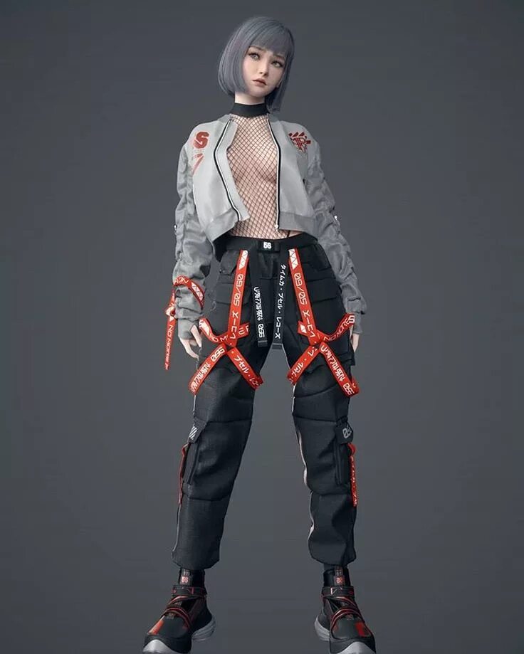 Костюм в стиле киберпанк женский Art by Ephebos Chu #ephebosChu_arts Student Sci-Fi Girl's Tactical Wearing This 
