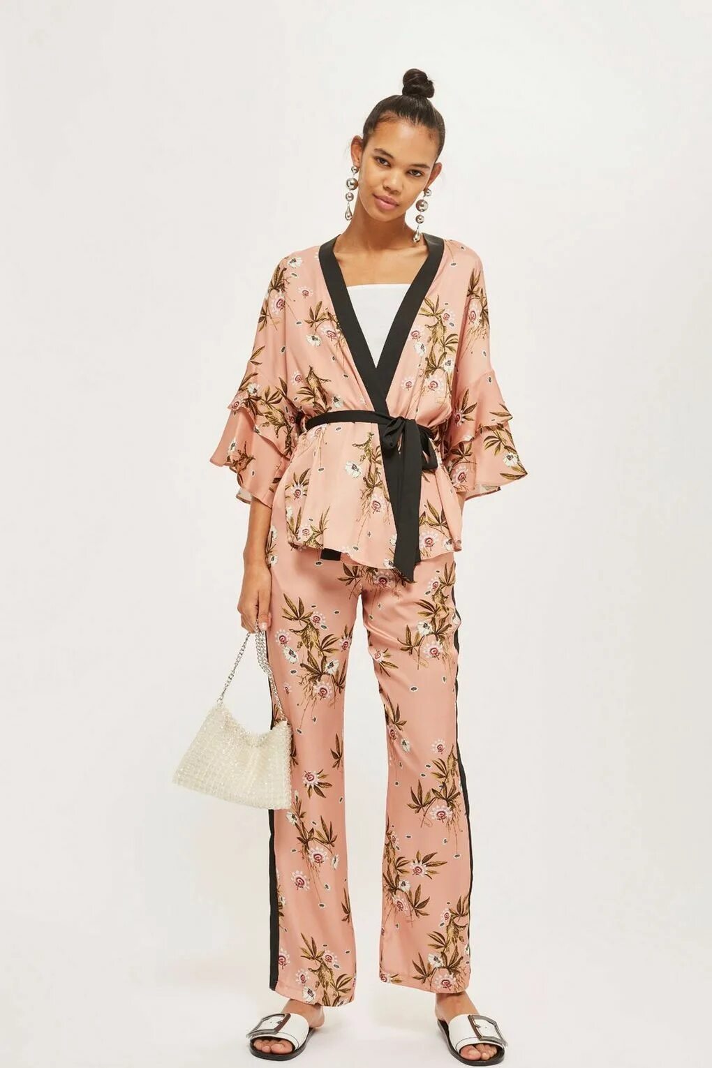 Костюм в стиле кимоно женский с брюками Frill Sleeve Kimono and Wide Leg Trousers Set - New In Fashion - New In - Topsho