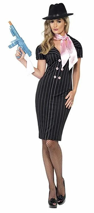 Костюм в стиле мафии женский Smiffys Gangsters Moll Costume, Black/Pink, Large 1920s fancy dress, Gangster fa