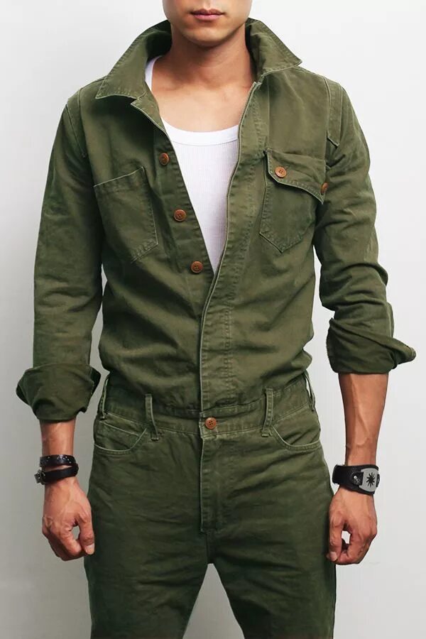 Костюм в стиле милитари мужской купить Military Look Khaki One Piece Jumpsuit, GENTLERSHOP Jumpsuit men, Military fashi