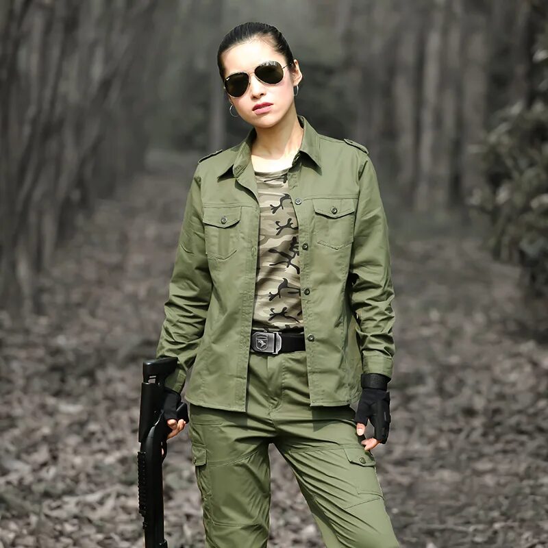 Костюм в стиле милитари женский Women Military Uniform Cotton Tactical Army Combat Camouflage Set Tactico Jacket
