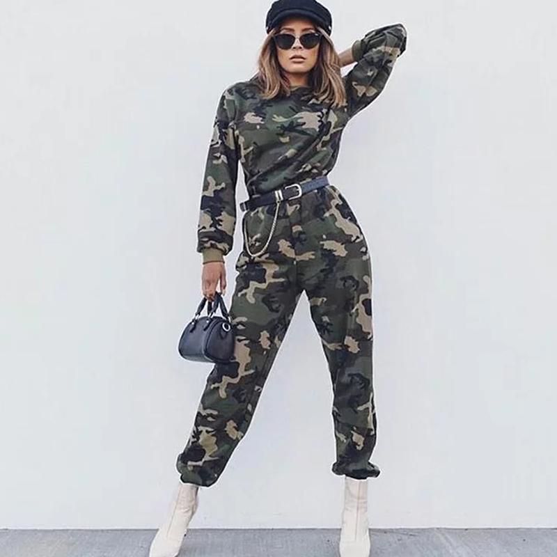 Костюм в стиле милитари женский women Chain Military Camouflage pants high waist loose Jogger sweatpants купить 