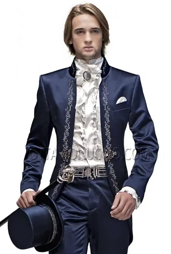 Костюм в викторианском стиле мужской Latest Coat Pant Designs Italian Navy Blue Satin Embroidery Men Suit Slim Fit 2 