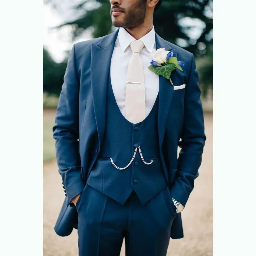 Костюм жениха на свадьбу фото 2024 2022 Blue Single Breasted Bridegroom Men Suits Formal Men's Business Suits 3 Pie