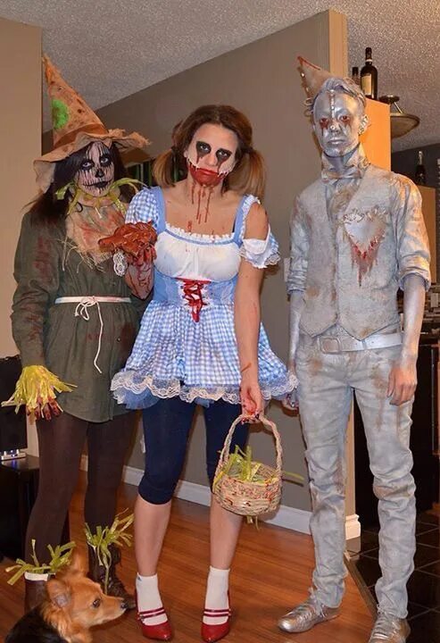 Костюмы на хэллоуин для девушек идеи фото Wizard of Oz group Halloween costume. Dorthy, Scarecrow, Tinman. DIY. Makeup. Sc