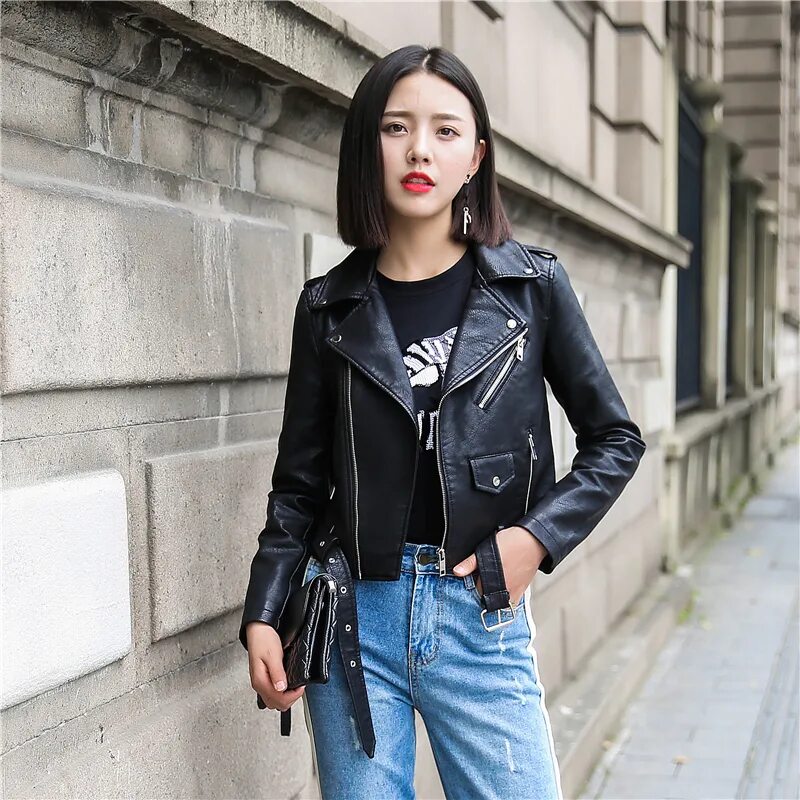 Косуха женская мода Pu Leather Jacket Women 2020 Fashion Bright Colors Black Motorcycle Coat Short F
