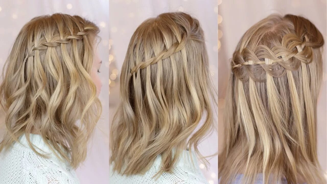 Косы на стрижку каскад средние волосы 3 Waterfall Braids on Short Hair - YouTube