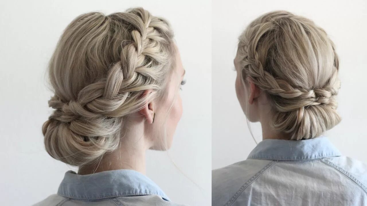 Косы средние волосы фото Double Braided Updo - YouTube
