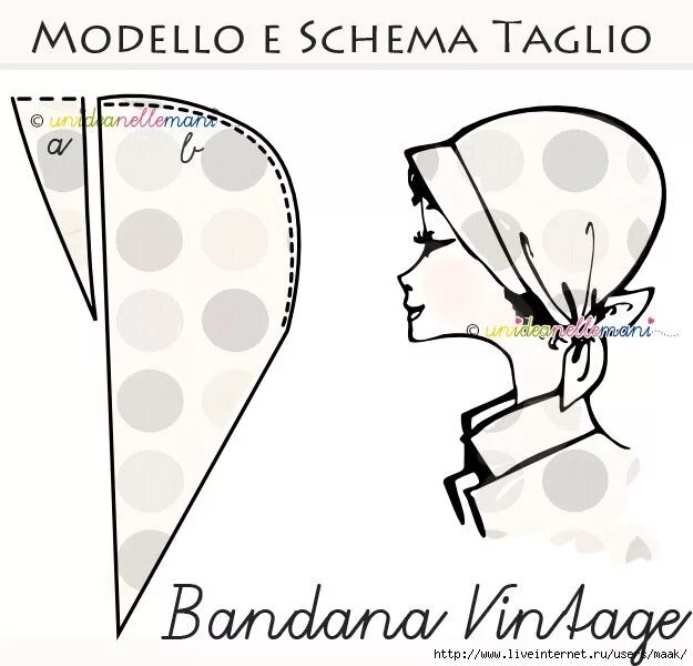 Косынка бандана выкройка на взрослых женская bandana-faidate1 (625x600, 145Kb) Modelli di cucito gratuiti, Guide per cucire, 