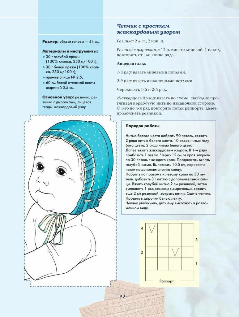 Косынка чепчик спицами схема Шапочка для новорожденного 0-3 месяцев спицами: простые модели, советы по вязани