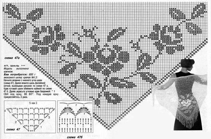 Косынка филейное вязание крючком со схемами Новости Shawl crochet pattern, Fillet crochet, Filet crochet charts