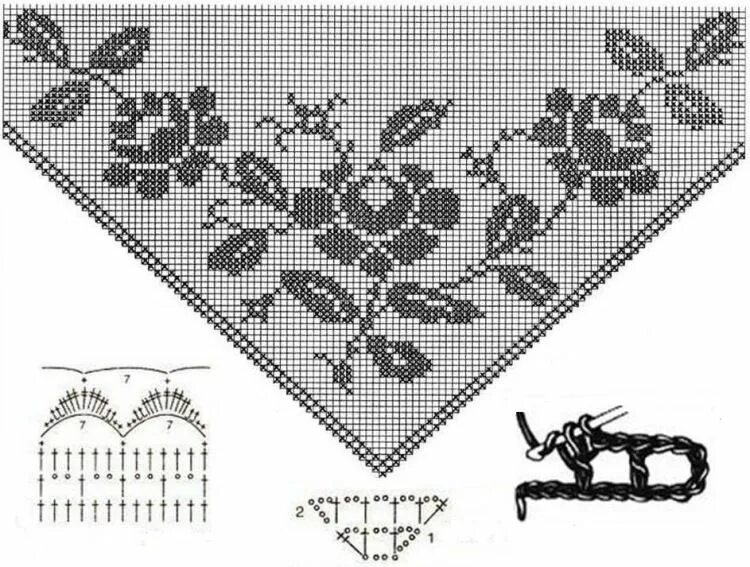 Косынка филейное вязание крючком со схемами Gallery.ru / Фото #46 - Flowers 3 - gabbach Shawl crochet pattern, Filet crochet