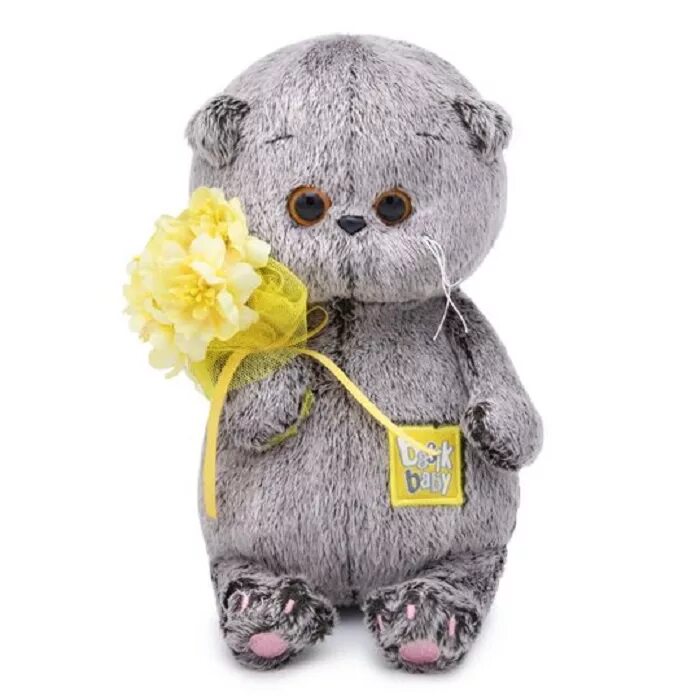 Кот басик фото Мягкая игрушка Буди Баса Budibasa Басик BABY в трусах с букетом, 20 см серый - к
