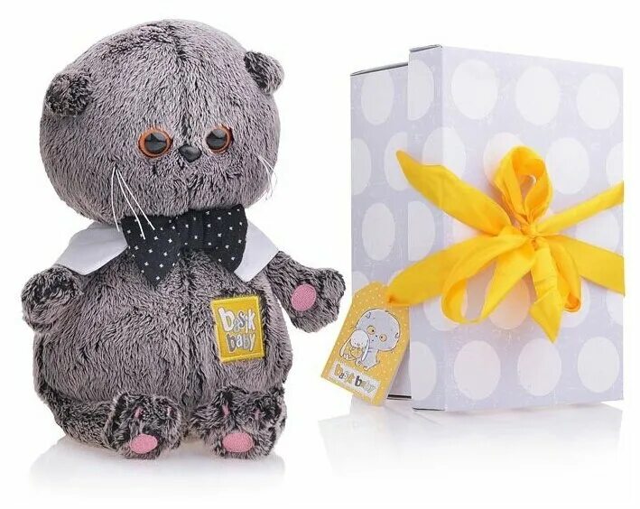 Кот басик фото Мягкая игрушка Basik&Co Кот Басик baby в воротничке, 20 см, разноцветный - купит