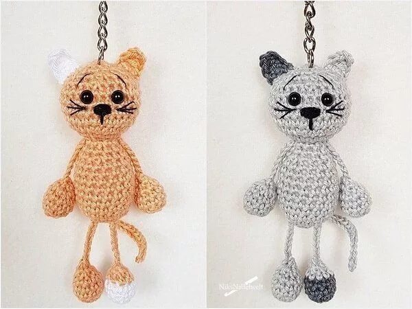 Кот брелок крючком схема и описание амигуруми Kleo ist ein ganz pflegeleichtes Kätzchen, dass dich immer begleiten kann, z.B. 