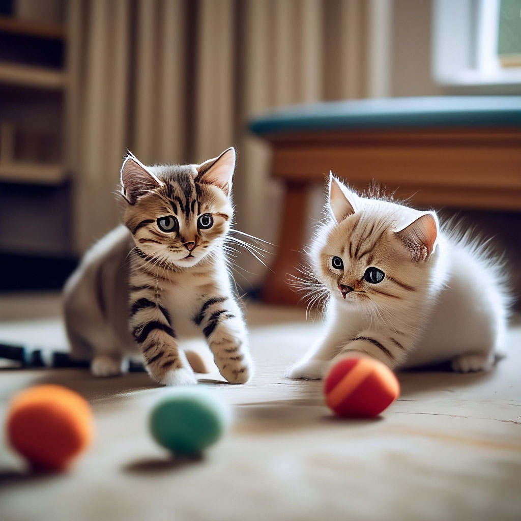 Кот играет фото "Cats play with toys" - image created in Shedevrum