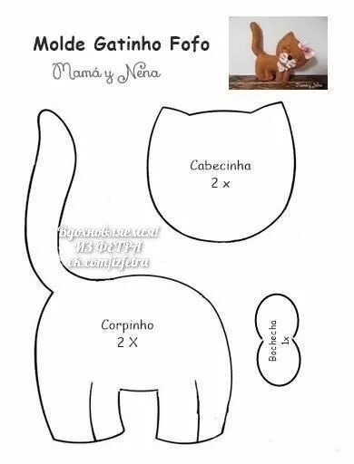 Кот из фетра выкройка шаблон игрушки ИЗ ФЕТРА. МК и выкройки. Tecidos artesanais de feltro, Gatinho de feltro, Brinqu