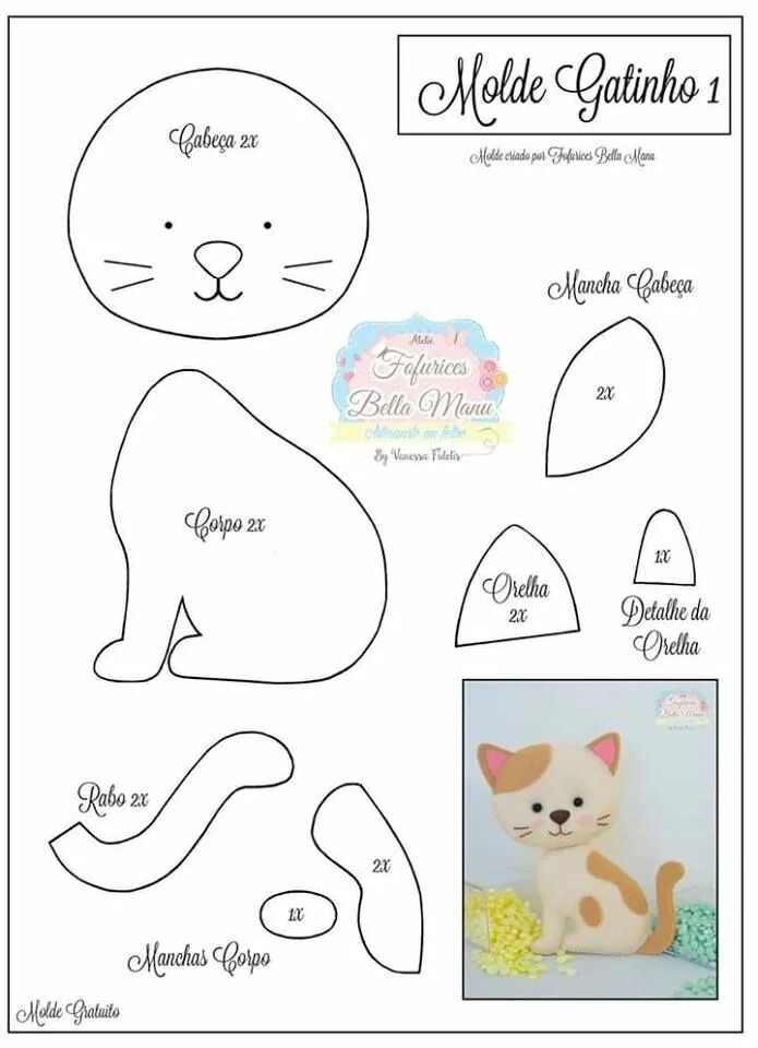 Кот из фетра выкройка шаблон игрушки Pin de Sandra - ABC do Bichano em felt Padrões de animais em feltro, Gatinho de 