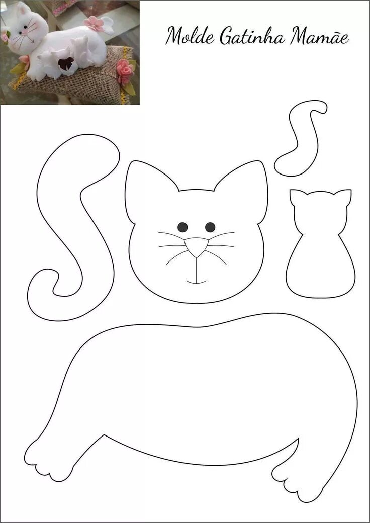 Кот из фетра выкройка шаблон игрушки Pin em Felt - Fieltro Molde de gato, Padrões de animais em feltro, Colcha de gat