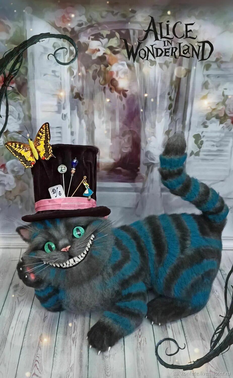 Кот из страны чудес фото Gato de Cheshire de Alicia en el país de las maravillas juguete de lana de Chesh