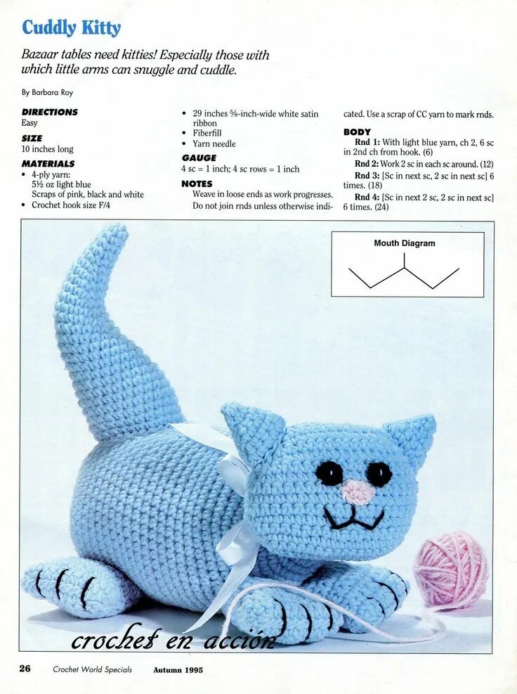 Кот крючком со схемой Soft toy patterns, Crochet cat, Knitted cat