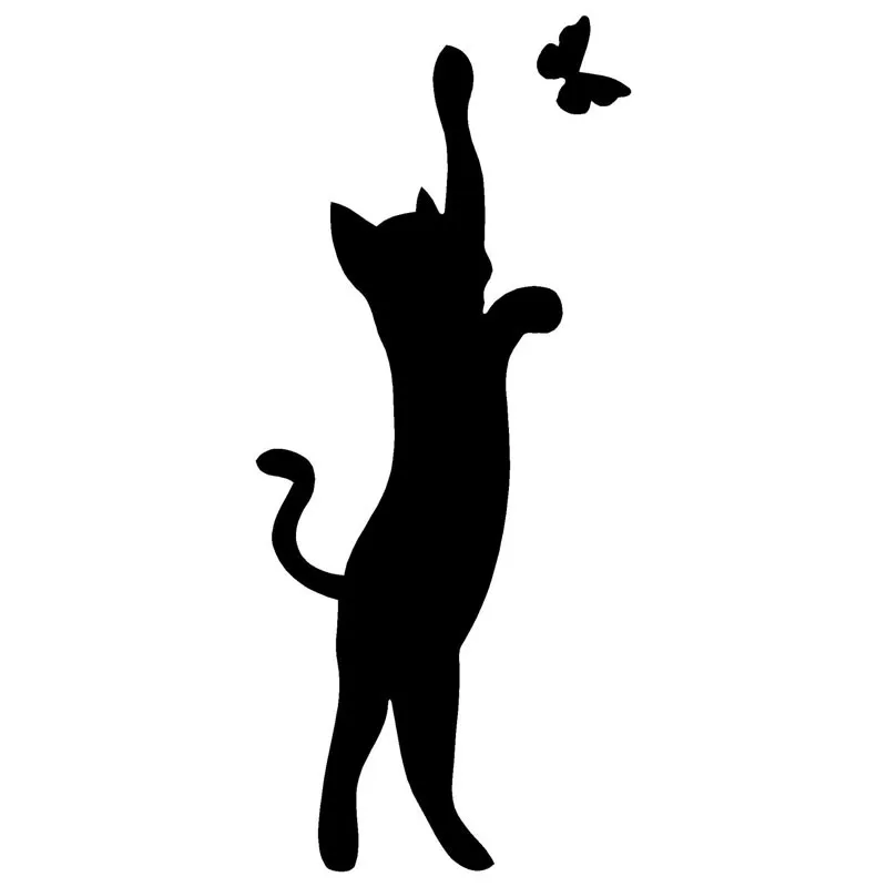 Кот на стену декор Смешные стикеры в виде кота и бабочки, 9,8*22,4 см, модные аксессуары, черный/се