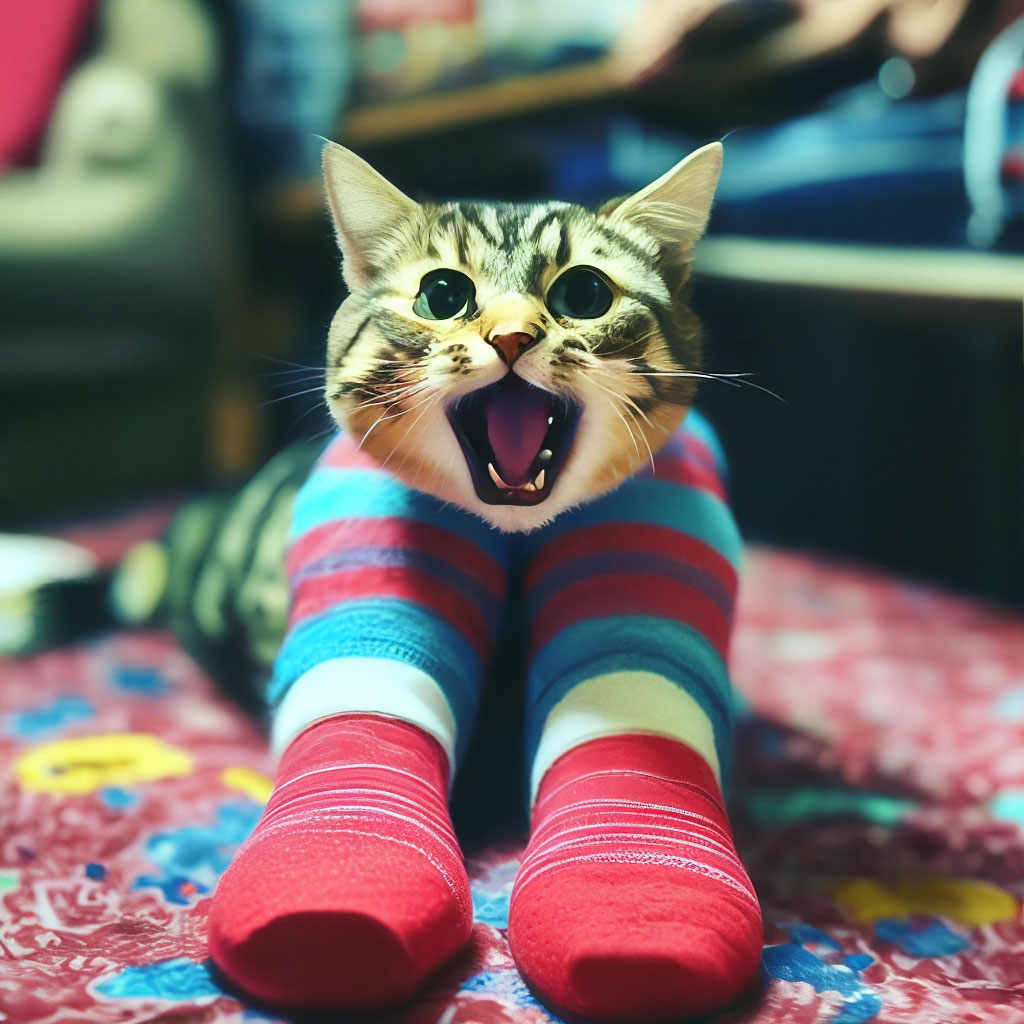 Кот носок фото "The cat in socks who cries" - image created in Shedevrum