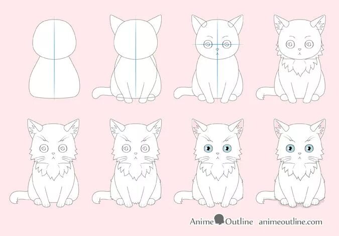 Кот пошаговое фото How to Draw an Anime Cat Step by Step - AnimeOutline Anime cat, Cat drawing tuto
